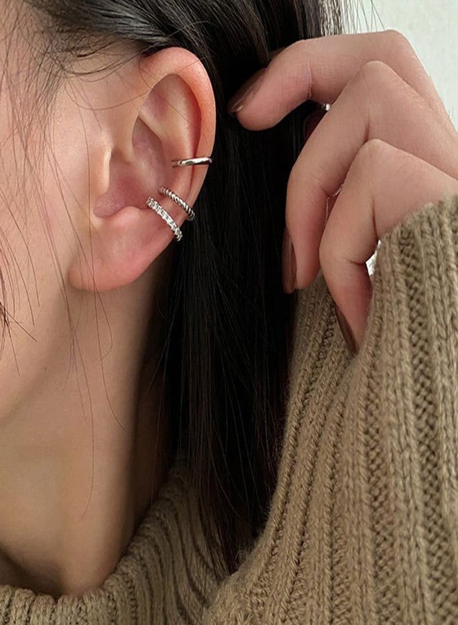 DOLLESS Ear Cuff Earrings for Women Cubic Zirconia Hoop Huggie Ear Cuffs for Women Non Piercing (Silver) - Image 3